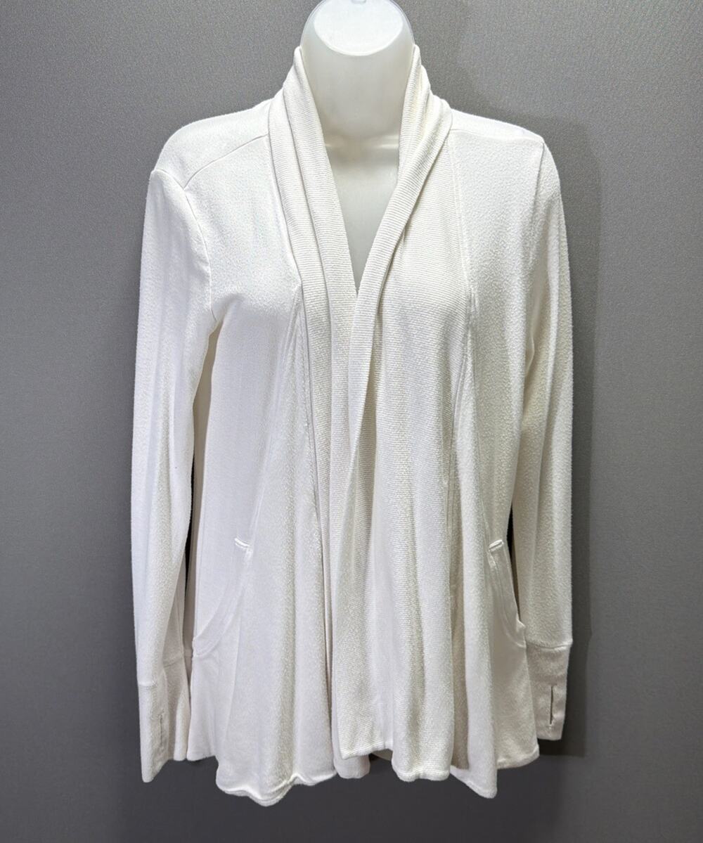 ATHLETA Women's XS Petite Long Tunic Open Front Cardigan Cover White Stretch